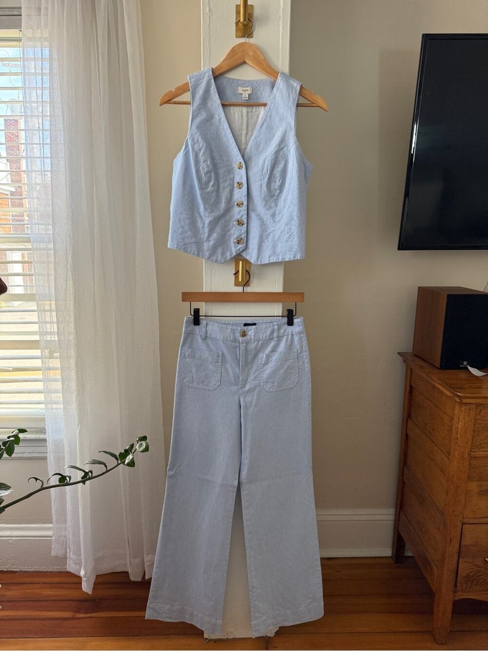 J.Crew Size 2/25 Blue Matching Vest & Lizzie Wide Leg Pants Set